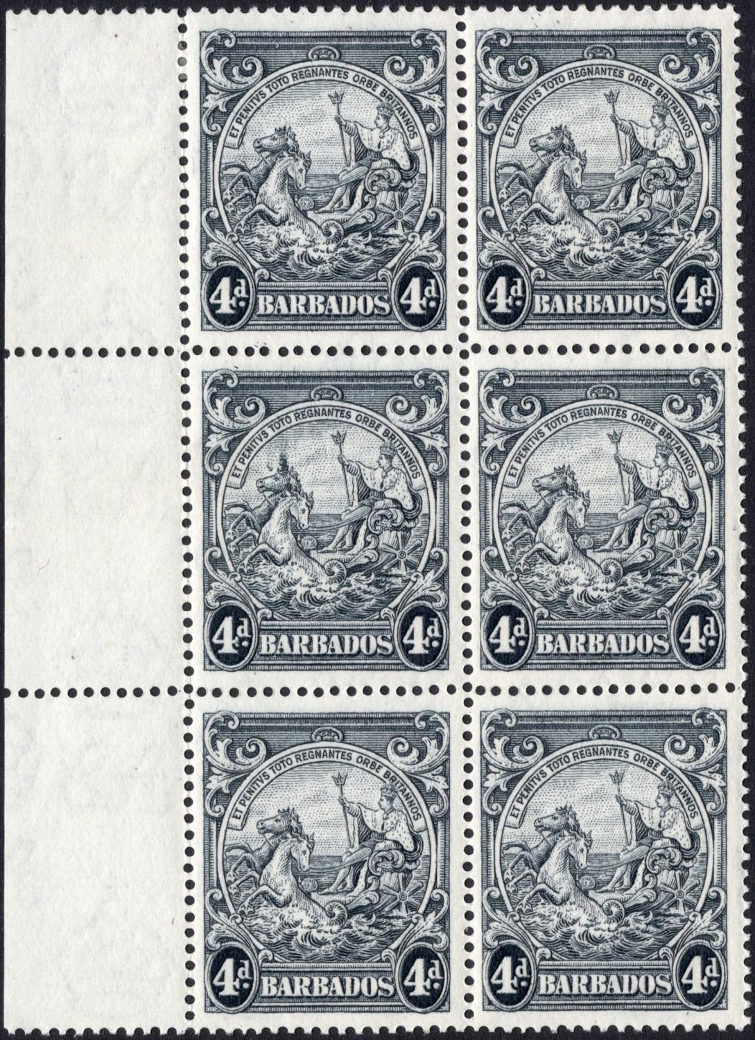 BARBADOS-1944 4d Black Perf 14