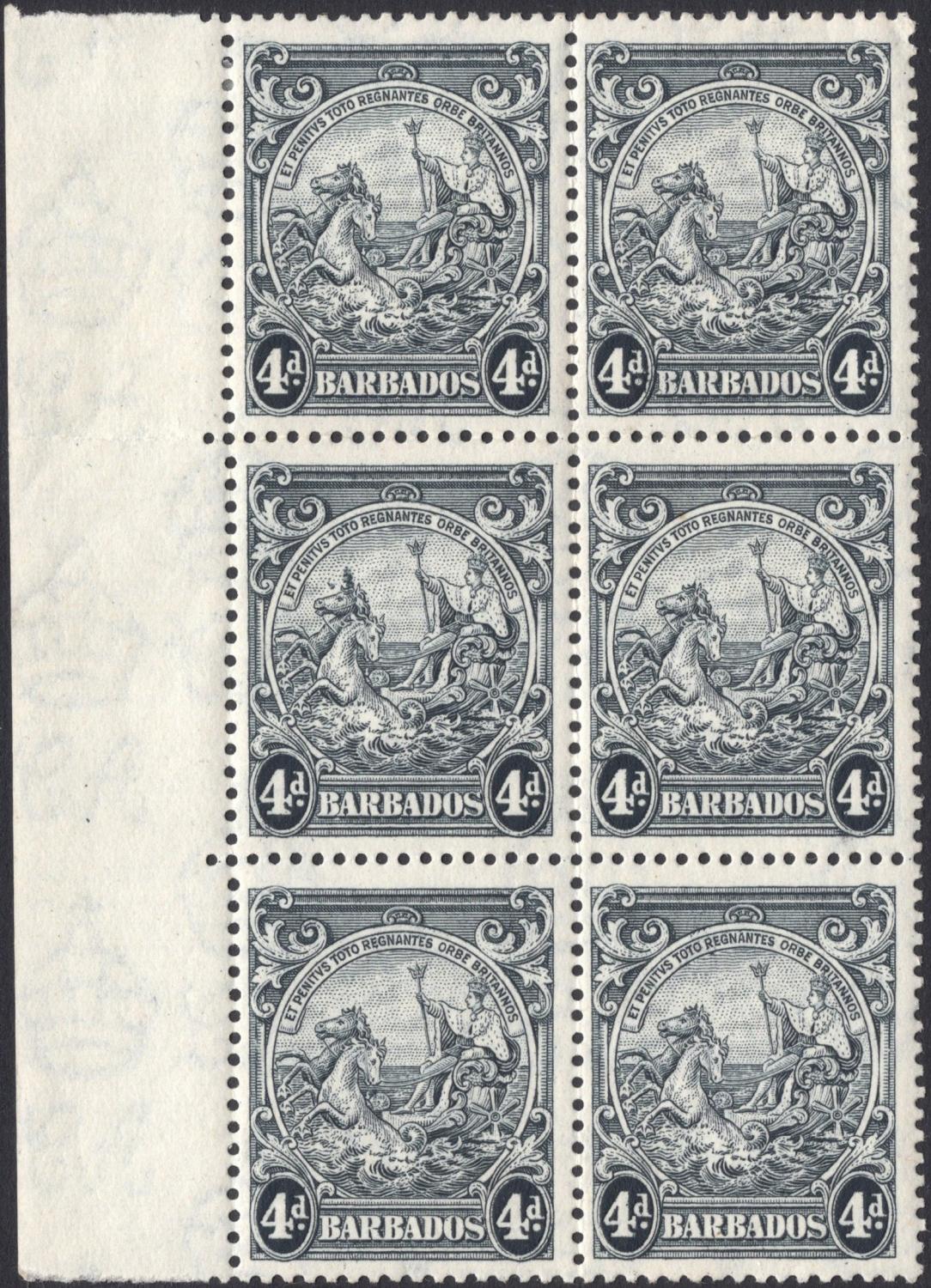 BARBADOS-1938-47 4d Black Perf 13½x13
