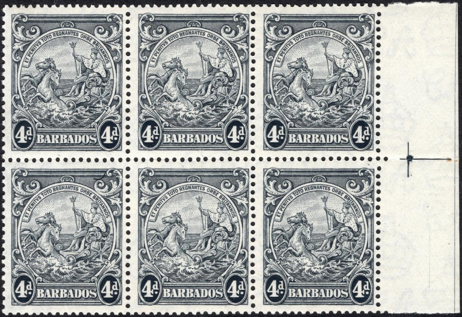 BARBADOS-1938-47 4d Black Perf 13½x13