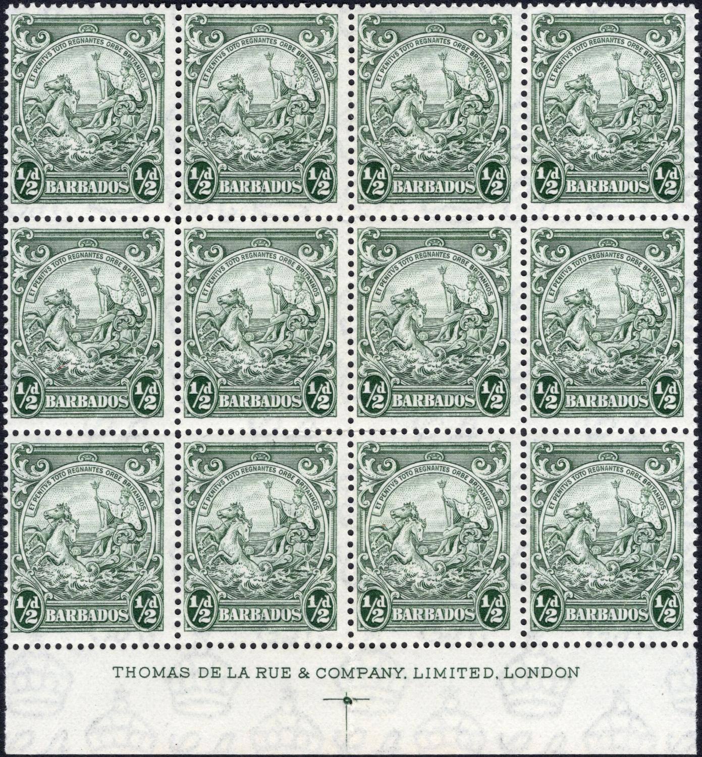 BARBADOS-1938-47 ½d Green Perf 13½x13